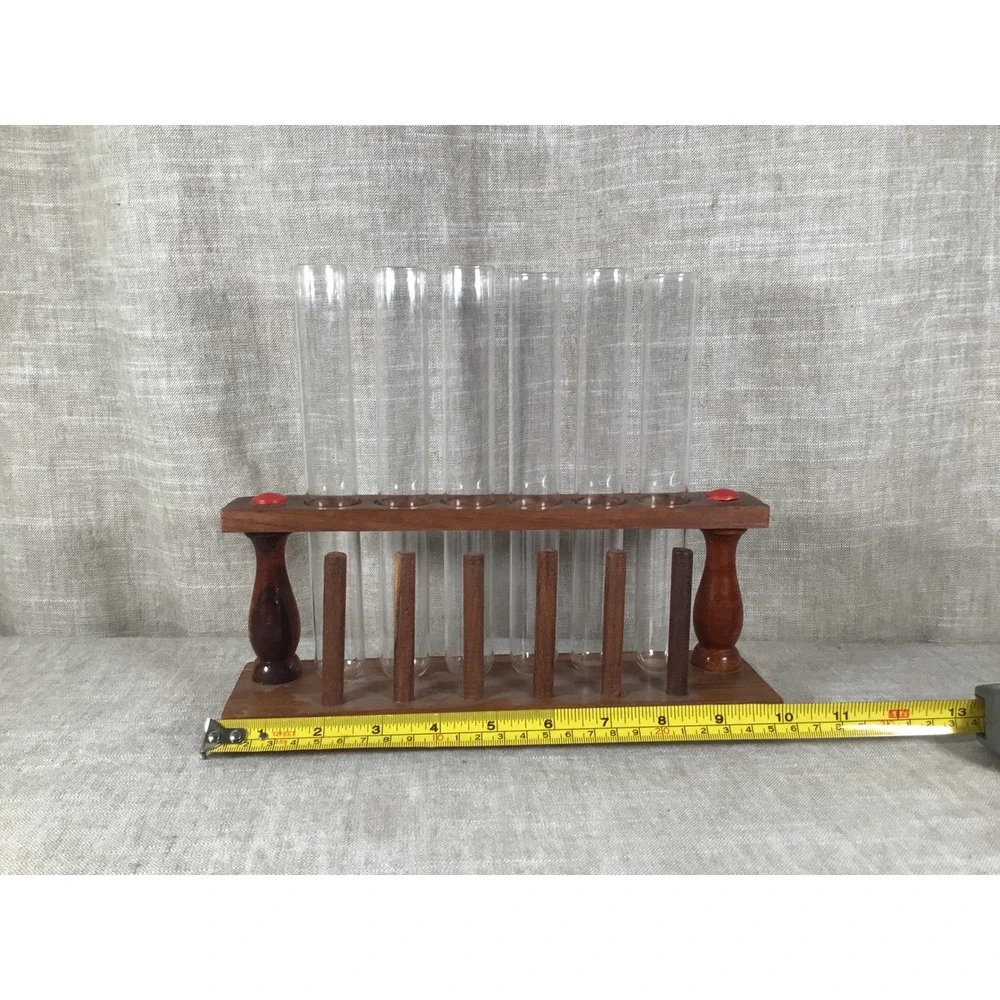 Test Tube rack Good Vintage Wood Glass 6-Tube Propagation Station Spice Holder